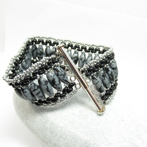 Snowflake Obsidian handwoven bracelet - Picture 5 of 8